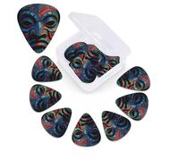 3D Colorful Tiki Mask Pattern Guitar Picks 12 Pack with Organizer Box, 0.46 0.71 0.96 mm Includes Thin Medium Heavy Thickness,Abstract Guitar Pick Plectrums for Electric Guitar Ukulele Bass