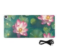 3D Colorful Water Lilies Pink and White Leather Computer Heated Mouse Pad 31.5 x 13 in Non Slip Desktop Mat for Large Desk Writing Essentials