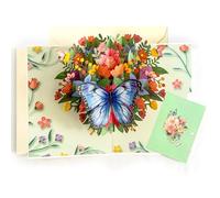 3D Colourful Butterfly Pop Up Card, Floral Nature Handmade Pop Up Greeting Card with Envelope & Note Card, All Occasion 3D Card for Birthday, Mother's Day, Anniversary, Thank You, Wedding (Green)