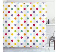 3D Colourful Dots Shower Curtain, Polka Dot Pattern Waterproof Fabric Shower Curtains, Mould Resistant Washable Bathroom Curtains Bathroom Accessories with 12 Hooks, 180 x 200 cm C2120