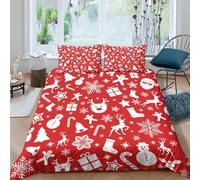 3D Com4table Microfibre Christmas Icons Comforter Cover All Season Bedding Set w/ Pillow Cases Flat Design Pattern Duvet Cover Set Easy Care Breathable Washable Bedroom Decor Super king（260x220cm）