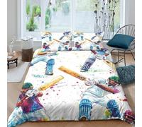 3D Com4table Microfibre cricket player action Comforter Cover All Season Bedding Set w/ Pillow Cases watercolor sports Duvet Cover Set Easy Care Breathable Washable Bedroom Decor Single（140x200cm）