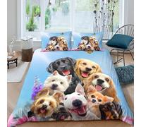 3D Com4table Microfibre Happy dogs group Duvet Cover All Season Bedding Set w/ Pillow Cases Cartoon animal collage Duvet Cover Set Easy Care Breathable Washable Bedroom Decor Super king（260x220cm）