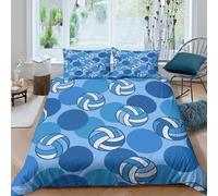3D Com4table Microfibre Volleyball pattern Comforter Cover Easy Care Bedding Set w/ Pillowcases Blue polka dot design Bedding Quilt Cover All Season Soft Boys Girls Kids Super king（260x220cm）