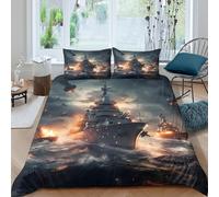 3D Com4table Microfibre WarshipBattleScene Comforter Cover Easy Care Bedding Set w/ Pillowcases MilitaryNavalArtStyle Bedding Quilt Cover All Season Soft Boys Girls Kids Super king（260x220cm）