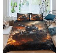 3D Comfortable Microfiber Battle tank Bed Quilt Cover All Season Bedding Set with Pillow Shams Military warfare scene Duvet Cover Set Easy Care Machine Washable for Bedroom Decor Single（135x200cm）