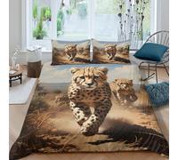 3D Comfortable Microfiber Cheetahs in motion Duvet Cover Set All Season Bedding Sets with Matching Pillowcase Safari wildlife art Bedding Quilt Cover Easy Care, Washable for All Super king（260x220cm）