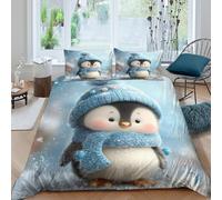 3D Comfortable Microfiber Cute penguin winter Duvet Cover Set All Season Bedding Sets with Matching Pillowcase Cartoon festive Bedding Quilt Cover Easy Care, Washable for All Single（135x200cm）