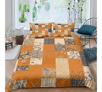 3D Comfortable Microfiber Patchwork Fabric Bed Quilt Cover All Season Bedding Set with Pillow Shams Vintage Patterned Duvet Cover Set Easy Care Machine Washable for Bedroom Decor Double（200x200cm）