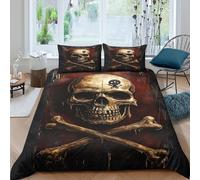 3D Comfortable Microfiber Pirate skull Duvet Cover Set All Season Bedding Sets with Matching Pillowcase Gothic horror art Bedding Quilt Cover Easy Care, Washable for All Double（200x200cm）