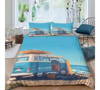 3D Comfortable Microfiber Surf van beach Bed Quilt Cover All Season Bedding Set with Pillow Shams Vintage travel style Duvet Cover Set Easy Care Machine Washable for Bedroom Decor Double（200x200cm）