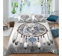 3D Comfortable Microfiber White tiger art Duvet Cover Set All Season Bedding Sets with Matching Pillowcase Native American inspired Bedding Quilt Cover Easy Care, Washable for All Single（140x200cm）
