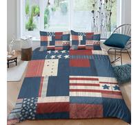 3D Comfortable Microfibre Americana patchwork Comforter Cover Easy Care Bedding Set w/ Pillowcases Red white blue Bedding Quilt Cover All Season Soft Washable for Boys Girls Kids Double（200x200cm）