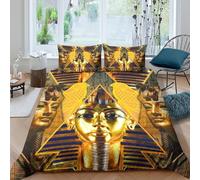 3D Comfortable Microfibre Ancient Egypt Bedding Quilt Cover All Season Bedding Set with Pillow Cases Symbolic Art Design Duvet Cover Set All Season Washable for Men Women Kids Super king（260x220cm）