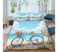 3D Comfortable Microfibre Beach bicycle Comforter Cover Easy Care Bedding Set w/ Pillowcases Coastal summer style Bedding Quilt Cover All Season Soft Washable for Boys Girls Kids King（220x240cm）
