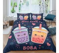 3D Comfortable Microfibre Boba drinks Bedding Quilt Cover All Season Bedding Set with Pillow Cases kawaii cute design Duvet Cover Set All Season Washable for Men Women Kids Super king（260x220cm）