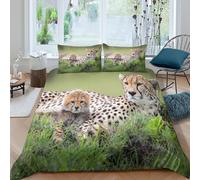 3D Comfortable Microfibre Cheetah mother Bedding Quilt Cover All Season Bedding Set with Pillow Cases Wild animal photography Duvet Cover Set All Season Washable for Men Women Kids Single（135x200cm）