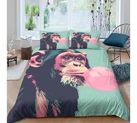 3D Comfortable Microfibre chimp blowing bubble Duvet Cover All Season Bedding Set w/Pillow Cases pop Art monkey Duvet Cover Set Easy Care Breathable Washable for Bedroom Decor Single（135x200cm）