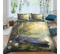 3D Comfortable Microfibre Crocodile In Comforter Cover Easy Care Bedding Set w/ Pillowcases Nature Landscape Bedding Quilt Cover All Season Soft Machine Washable for Boys Girls Kids Single（140x200cm）