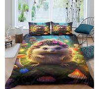 3D Comfortable Microfibre cute hedgehog Bedding Quilt Cover All Season Bedding Set with Pillow Cases fantasy forest scene Duvet Cover Set All Season Washable for Men Women Kids Single（140x200cm）
