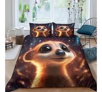 3D Comfortable Microfibre Cute meerkat Comforter Cover Easy Care Bedding Set w/ Pillowcases Digital fantasy Style Bedding Quilt Cover All Season Soft for Boys Girls Kids Super king（260x220cm）