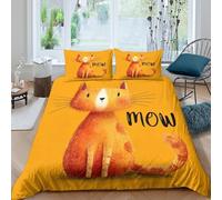 3D Comfortable Microfibre cute orange cat Bedding Quilt Cover All Season Bedding Set with Pillow Cases cartoon illust Duvet Cover Sets All Season Machine Washable for Men Women Kids Single（135x200cm）