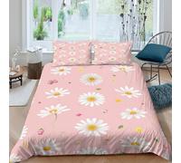 3D Comfortable Microfibre daisy flower pattern Bedding Quilt Cover All Season Bedding Set with Pillow Cases pastel spring Duvet Cover Set All Season Washable for Men Women Kids Single（135x200cm）