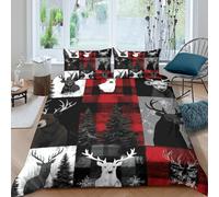 3D Comfortable Microfibre Deer winter scene Bedding Quilt Cover Easy Care Bedding Set with Pillow Shams Black white forest Comforter Cover All Season Washable for Bedroom Decor Double（200x200cm）