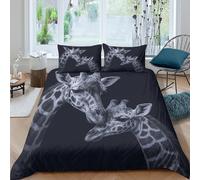 3D Comfortable Microfibre Giraffe mother Quilt Cover Breathable Bedding Sets with Matching Pillowcase Animal portrait Style Duvet Cover Set All Season Machine Washable for Couples Single（140x200cm）