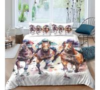 3D Comfortable Microfibre horse_racing_art Duvet Cover Sets Breathable Bedding Set with Pillow Shams watercolor_style Duvet Cover All Season Easy Care Machine Washable for Home Decor King（220x240cm）