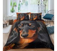 3D Comfortable Microfibre Long-haired dachshund Bedding Quilt Cover All Season Bedding Set with Pillow Cases Artistic portrait Duvet Cover Set All Season Washable for Men Women Kids Double（200x200cm）