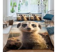 3D Comfortable Microfibre Meerkat face Comforter Cover Easy Care Bedding Set w/ Pillowcases Wild animal photography Bedding Quilt Cover All Season Soft Washable for Boys Girls Kids Single（135x200cm）