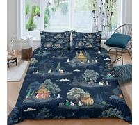 3D Comfortable Microfibre Moomin characters Bed Quilt Cover All Season Bedding Set w/ Pillowcases whimsical forest scene Duvet Cover All Season Breathable Washable for Home Decor Double（200x200cm）
