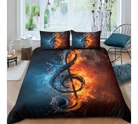 3D Comfortable Microfibre Musical note Comforter Cover Easy Care Bedding Set w/ Pillowcases fire and water style Bedding Quilt Cover All Season Soft Washable for Boys Girls Kids Double（200x200cm）