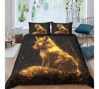 3D Comfortable Microfibre Mystical Fox Duvet Cover All Season Bedding Set w/ Pillow Shams Fantasy Woodland Bed Quilt Cover Easy Care Breathable Machine Washable for Bedroom Decor Single（135x200cm）
