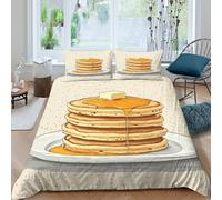 3D Comfortable Microfibre Pancake stack Comforter Cover Easy Care Bedding Set w/ Pillowcases Illustrated breakfast Bedding Quilt Cover All Season Soft Washable for Boys Girls Kids Double（200x200cm）