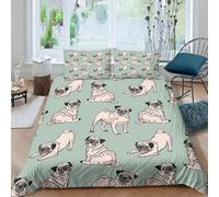 3D Comfortable Microfibre Pug dog pattern Duvet Cover All Season Bedding Set w/ Pillow Shams Cartoon animal design Bed Quilt Cover Easy Care Breathable Washable for Bedroom Decor Double（200x200cm）