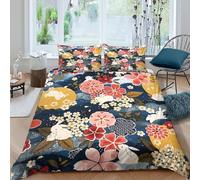 3D Comfortable Microfibre Rabbit motifs Comforter Cover Easy Care Bedding Set w/ Pillowcases Japanese floral pattern Bedding Quilt Cover All Season Soft Washable for Boys Girls Kids Double（200x200cm）