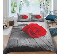 3D Comfortable Microfibre RedRoseFlower Quilt Cover Breathable Bedding Sets with Matching Pillowcase RomanticGardenStyle Duvet Cover Sets All Season Machine Washable for Couples Super king（260x220cm）