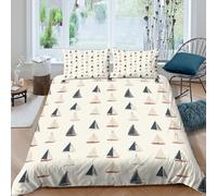 3D Comfortable Microfibre sailboat pattern Duvet Cover All Season Bedding Set w/ Pillow Shams nautical coastal style Bed Quilt Cover Easy Care Breathable Washable for Bedroom Decor Single（135x200cm）