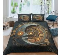 3D Comfortable Microfibre Steampunk moon Bedding Quilt Cover Easy Care Bedding Set with Pillow Shams Mechanical fantasy art Comforter Cover All Season Washable for Bedroom Decor Single（135x200cm）