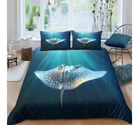 3D Comfortable Microfibre Stingray underwater Quilt Cover Breathable Bedding Sets with Matching Pillowcase Marine life art Duvet Cover Sets All Season Machine Washable for Couples Double（200x200cm）