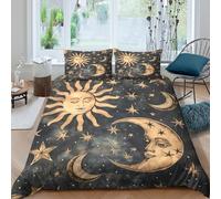 3D Comfortable Microfibre SunMoonStars Comforter Cover Easy Care Bedding Set w/ Pillowcases VintageAstrologyArt Bedding Quilt Cover All Season Soft Washable for Boys Girls Kids Single（135x200cm）