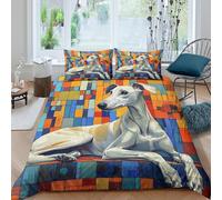 3D Comfortable Microfibre Whippet dog Duvet Cover All Season Bedding Set w/ Pillow Cases Modern Mosaic Duvet Cover Set Easy Care Breathable Machine Washable for Bedroom Decor Super king（260x220cm）
