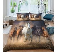 3D Comfortable Microfibre Wild horses galloping Duvet Cover All Season Bedding Set w/Pillow Cases Dynamic animal art Duvet Cover Set Easy Care Breathable Washable for Bedroom Decor Single（140x200cm）
