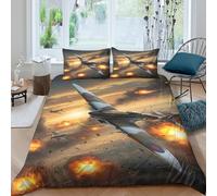 3D Comfortable Microfibre WWII fighter plane Duvet Cover Set Breathable Bedding Set with Pillow Shams vintage war aviation Duvet Cover All Season Easy Care, Washable for Home Decor Single（140x200cm）