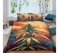 3D Comfy Microfiber Cannabis plant Duvet Cover All Season Bedding Sets with Pillowcases vibrant cosmic Style Quilt Cover Set Breathable Easy Care, Washable for Bedroom Decor Super king（260x220cm）