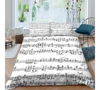 3D Comfy Microfiber Classical Sheet Music Quilt Cover Set All Season Bedding Set w/ Pillowcase Piano Score For Bed Quilt Cover Easy Care Breathable Washable for Teens Adults Super king（260x220cm）
