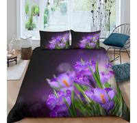 3D Comfy Microfiber Crocus Flowers Quilt Cover Set Skin-Friendly Bedding Set w/ Pillowcase Spring Garden Bloom Bedding Quilt Cover All Season, Easy Care, Washable for Kids Super king（260x220cm）
