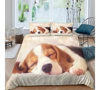 3D Comfy Microfiber cute puppy sleeping Quilt Cover Set Skin-Friendly Bedding Set w/ Pillowcase adorable beagle Bedding Quilt Cover All Season Easy Care, Washable for Kids Boys Girls King（220x240cm）